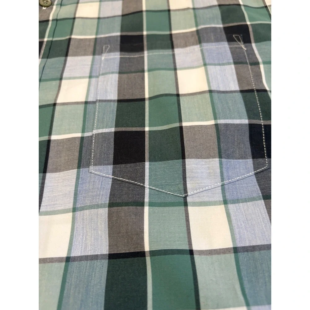 Banana Republic Mens Slim‎ Fit Custom 078 Wash Shirt Green Blue Plaid Large L